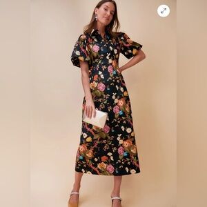 Gorgeous!!  Tuckernuck Delaney Baroque Floral Puff Sleeve Midi Dress Sz M